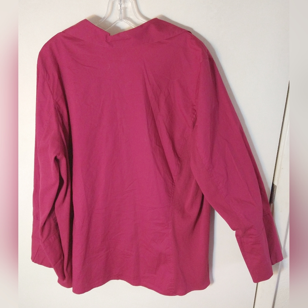 JMS Just My Size Women's Plus Size 3XG Dark Pink/Fuchsia Button Up Shirt Long Sl - Picture 2 of 10